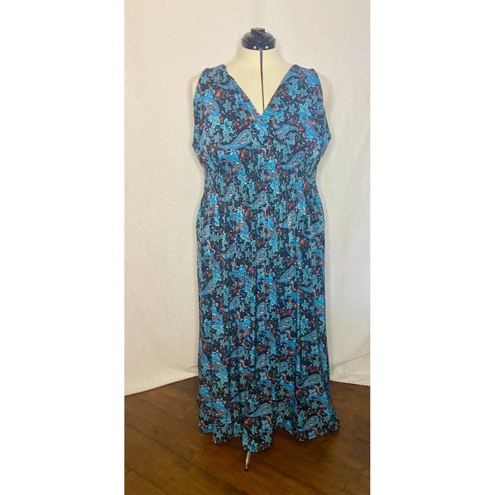 Ace Fashion womens 3x plus size blue paisley maxi dress